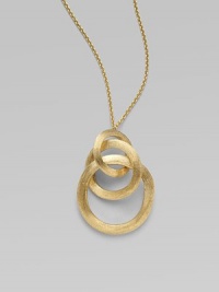 From the Jaipur Links Collection. Stunning 18k gold rings, one larger than the next, dangle intertwined from a delicate link chain. 18k gold Length, about 16½ Pendant length, about 1½ Pendant width, about 1 Lobster clasp Made in Italy From the Jaipur Links Collection. Stunning 18k gold rings, one larger than the next, dangle intertwined from a delicate link chain. 18k gold Length, about 16½ Pendant length, about 1½ Pendant width, about 1 Lobster clasp Made in Italy