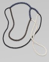From the Night Blue Collection. This versatile piece features multi-colored strands of pearlized glass beads in an artfully asymmetrical style. Length, about 56½ Slip-on style Imported 