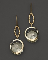 Round rosecut green amethyst briolettes add rich sparkle to twisted links of 14K yellow gold. By Nancy B. Round rosecut green amethyst briolettes add rich sparkle to twisted links of 14K yellow gold. By Nancy B.