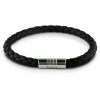 Braided 6mm Black Leather and Stainless Steel Magnetic Mens Bracelet (8 1/2 inches)