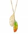 From highlights to fresh accessories, it's all about the ombre. A pretty palette of orange, yellow and green decorate this delicate wing necklace from RACHEL Rachel Roy. This two-tier pendant shines in gold-plated mixed metal and polished enamel. Approximate length: 26 inches + 2-inch extender. Approximate drop: 3 inches.