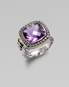 From the Moonlight Ice Collection. A beautiful amethyst stone surrounded by pavé diamonds. Amethyst Diamonds, 0.45 tcw Blackened sterling silver Size, about ½L X ½ W Imported 