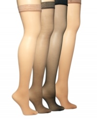 Feel positively fab with these ultra-sheer thigh highs from Hanes. With a romantic lace top, you'll gain extra confidence in a flash. Feel positively fab with these ultra-sheer thigh highs from Hanes. With a romantic lace top, you'll gain extra confidence in a flash.