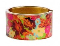 Macy's Haskell Gold-Tone Multicolor Floral Wide Hinge Bangle Bracelet