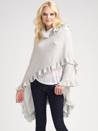 Feminine ruffles trace the edges of soft cashmere. 72 X 55 ¾ X 48 without ruffle Dry clean or hand wash Imported Feminine ruffles trace the edges of soft cashmere. 72 X 55 ¾ X 48 without ruffle Dry clean or hand wash Imported