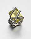 From the Cable Wrap Collection. A stunning emerald-cut lemon citrine stone wrapped in darkened sterling silver and accented with dazzling diamonds. Lemon citrineDiamonds, .48 tcwDarkened sterling silverWidth, about .78Imported