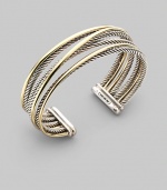 From the Silver Classics Collection. Sterling silver and 18K gold crossover bracelet. Made in USA. 