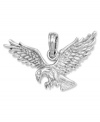 Strength, courage and intuition are all presented here in this iconic Eagle Landing charm. Embellished in 14k white gold. Chain not included. Approximate drop length: 3/5 inch. Approximate drop width: 1 inch.