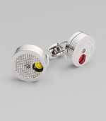 Casing is covered with a deep signature diamond pattern that reflects a modern design making these cufflinks fun and playful. Rhodium-plated metalEnamelAbout ¾ diam.Made in the United Kingdom