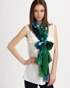 EXCLUSIVELY AT SAKS. A colorful floral print on luxurious silk. SilkAbout 28 X 110Dry cleanMade in Italy