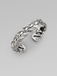 From the Woven Cable Collection. Bold and beautiful, textured and smooth cables intertwine elegantly in a graceful sterling silver cuff. Sterling silver Diameter, about 2¼ Width, about ½ Imported From the Woven Cable Collection. Bold and beautiful, textured and smooth cables intertwine elegantly in a graceful sterling silver cuff. Sterling silver Diameter, about 2¼ Width, about ½ Imported