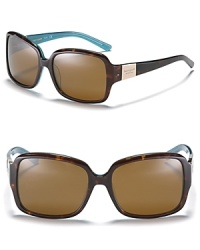 Your summer look isn't complete without a stylish pair of oversized rectangle sunglasses from Kate Spade. With contrast interior for a fun pop of color. Your summer look isn't complete without a stylish pair of oversized rectangle sunglasses from Kate Spade. With contrast interior for a fun pop of color.