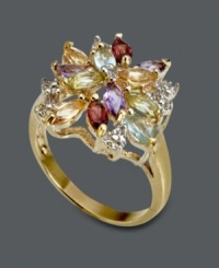 Add shimmer and shine in this vibrant, Victoria Townsend style. An 18k gold over sterling silver ring glitters with the addition of marquise-cut garnet (3/8 ct. t.w.), amethyst (1/3 ct. t.w.), citrine (1/3 ct. t.w.), peridot (1/3 ct. t.w.), blue topaz (1/5 ct. t.w.) and diamond accents. Size 7. Add shimmer and shine in this vibrant, Victoria Townsend style. An 18k gold over sterling silver ring glitters with the addition of marquise-cut garnet (3/8 ct. t.w.), amethyst (1/3 ct. t.w.), citrine (1/3 ct. t.w.), peridot (1/3 ct. t.w.), blue topaz (1/5 ct. t.w.) and diamond accents. Size 7.