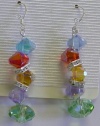 Swarovski Bead Earwire Earrings - Blue, Red, Brown, Purple and Green Color, with CZ Stones On, with Sterling Silver Setting