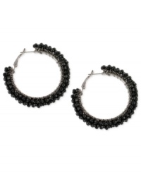 This time with feeling. Black beads give texture to this pair of hoop earrings from Haskell. Crafted from hematite-tone mixed metal. Approximate diameter: 2 inches. This time with feeling. Black beads give texture to this pair of hoop earrings from Haskell. Crafted from hematite-tone mixed metal. Approximate diameter: 2 inches.
