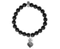 Queen Baby Onyx Bead Bracelet w/ Pave Black Cz Baby Crowned Heart Queen Baby Onyx Bead Bracelet w/ Pave Black Cz Baby Crowned Heart