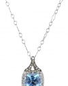 Badgley Mischka Fine Jewelry White and Champagne Diamonds Cushion Cut Blue Topaz Pendant Necklace