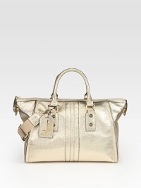 Gorgeous pebble-grain leather takes on a metallic sheen in this roomy top-handle carryall.Double top handles, 4 dropAdjustable detachable shoulder strap, 11½-18¼ dropTop zip closureProtective metal feetOne inside zip pocketTwo inside open pocketsFully lined12¼W X 11¾H X 3½DImported Gorgeous pebble-grain leather takes on a metallic sheen in this roomy top-handle carryall.Double top handles, 4 dropAdjustable detachable shoulder strap, 11½-18¼ dropTop zip closureProtective metal feetOne inside zip pocketTwo inside open pocketsFully lined12¼W X 11¾H X 3½DImported