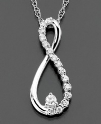 Continuous style that lasts a lifetime. This beautiful diamond necklace features round-cut diamonds (1/10 ct. t.w.) set in 14k white gold. Approximate length: 18 inches. Approximate drop: 1/2 inch. Continuous style that lasts a lifetime. This beautiful diamond necklace features round-cut diamonds (1/10 ct. t.w.) set in 14k white gold. Approximate length: 18 inches. Approximate drop: 1/2 inch.