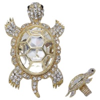 X-Large Turtle 2-1/2 Fashion Statement Ring Embellished with Clear Austrian Crystals - Adjustable Stretch Band - Gold Tone X-Large Turtle 2-1/2 Fashion Statement Ring Embellished with Clear Austrian Crystals - Adjustable Stretch Band - Gold Tone