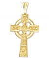 A hint of faith and a little Celtic inspiration, too. This beautifully-crafted cross charm features a cut-out and textured design in 14k gold. Chain not included. Approximate length: 1-3/10 inches. Approximate width: 7/10 inch.