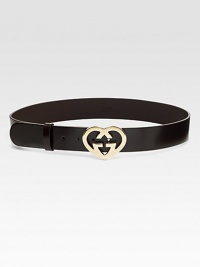 Heart-shaped interlocking G brass buckle on smooth leather.About 1½ wide Made in Italy Heart-shaped interlocking G brass buckle on smooth leather.About 1½ wide Made in Italy