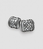 Woven cylinder design in stunning sterling silver. About ¾ X ½ each Made in USA