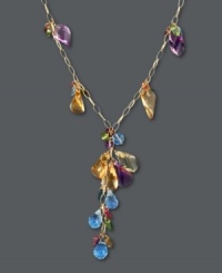 Accentuate your neckline with a dazzling rainbow of color. Effy Collection's stunning y-shaped necklace features a plentiful array of gemstones including lemon quartz (11-1/3 ct. t.w.), amethyst (9-9/10 ct. t.w.), citrine (14 ct. t.w.), blue topaz (13-3/8 ct. t.w.), tourmaline (9-1/10 ct. t.w.), garnet (9/10 ct. t.w.) and peridot (5/8 ct. t.w.). Set in 14k gold. Approximate length: 16 inches. Approximate drop: 2 inches. Accentuate your neckline with a dazzling rainbow of color. Effy Collection's stunning y-shaped necklace features a plentiful array of gemstones including lemon quartz (11-1/3 ct. t.w.), amethyst (9-9/10 ct. t.w.), citrine (14 ct. t.w.), blue topaz (13-3/8 ct. t.w.), tourmaline (9-1/10 ct. t.w.), garnet (9/10 ct. t.w.) and peridot (5/8 ct. t.w.). Set in 14k gold. Approximate length: 16 inches. Approximate drop: 2 inches.