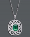 An extraordinary work of art. Effy Collection's glamorous style combines an intricate leaf-shaped pattern in round-cut diamonds (1/2 ct. t.w.) with a gorgeous green emerald center stone (1-3/8 ct. t.w.). Set in 14k white gold. Approximate length: 18 inches. Approximate drop length: 1 inch. Approximate drop with: 3/4 inch. Stones from Brazil.