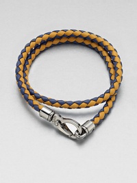 A richly-hued braided leather bracelet perfect for layering and wrap around styling.LeatherAbout 3 diam.Spring claspMade in Italy