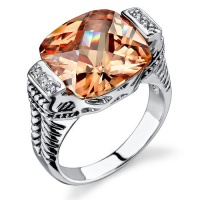 Bold Elegance: Designer Inspired Sterling Silver Rhodium Finish Cable Design Ring with Champagne Cubic Zirconia