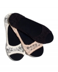 Show off your pedicure in lacy comfort with these sheer footliners by Hot Sox. Show off your pedicure in lacy comfort with these sheer footliners by Hot Sox.