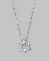 From the Tiny Treasures Collection. This petite diamond-encrusted star with an open center is set in 18k white gold and hangs from a sterling silver chain. Diamonds, 0.09 tcw 18k white gold and sterling silver Chain length, about 18 Pendant diameter, about ¼ Lobster clasp Made in Italy