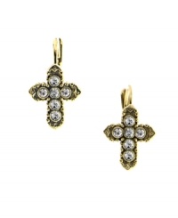 Snap up religious-inspired design, with a little extra shine. Vatican earrings feature sparkling, round-cut crystals set in a gold tone mixed metal cross. Approximate drop: 1/2 inch. Snap up religious-inspired design, with a little extra shine. Vatican earrings feature sparkling, round-cut crystals set in a gold tone mixed metal cross. Approximate drop: 1/2 inch.
