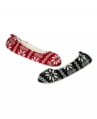 Tip toe through winter in these darling ballerina slippers by Charter Club. A cozy Fair Isle knit and fuzzy trim will make them your favorite. Tip toe through winter in these darling ballerina slippers by Charter Club. A cozy Fair Isle knit and fuzzy trim will make them your favorite.
