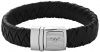 Emporio Armani EG2889 Men's Black Leather and Silver Tone Stainless Steel Bracelet