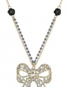 Betsey Johnson Iconic Vintage Hearts Large Crystal Bow Pendant Necklace