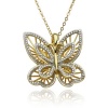 Yellow Gold Plated Sterling Silver Butterfly Pendant Necklace and Diamond Accent, 18