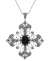 Gothic glamour. This necklace and pendant from Genevieve & Grace is set in sterling silver with marcasite and a faceted oval onyx adding to the daring look. Approximate length: 18 inches. Approximate drop: 2 inches. Approximate diameter: 1-5/8 inches.