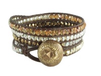 Gold Beaded Leather Wrap Bracelet on Dark Leather (small (28.5)) Gold Beaded Leather Wrap Bracelet on Dark Leather (small (28.5))
