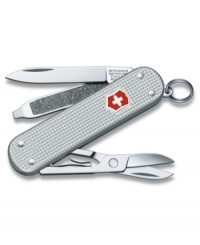Superior craftsmanship meets classic style in the sterling silver Alox Swiss Army pocket knife. Featuring a stainless steel blade, nail file with nail cleaner, scissors, key ring, tweezers and toothpick. Lifetime guarantee against any defects in material and workmanship. Approximate length: 2-1/4 inches. Superior craftsmanship meets classic style in the sterling silver Alox Swiss Army pocket knife. Featuring a stainless steel blade, nail file with nail cleaner, scissors, key ring, tweezers and toothpick. Lifetime guarantee against any defects in material and workmanship. Approximate length: 2-1/4 inches.