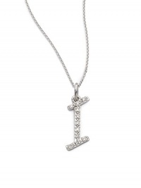 THE LOOK14k white gold.07 tcwI initial pendantSpring ring claspTHE FITLength, about 16Pendant size, about ¼W X ¾LTHE MATERIAL14k white goldDiamondsORIGINImported THE LOOK14k white gold.07 tcwI initial pendantSpring ring claspTHE FITLength, about 16Pendant size, about ¼W X ¾LTHE MATERIAL14k white goldDiamondsORIGINImported