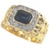 Simulated Sapphire Mens Ring 18kt Gold EP Size 9-14 Lifetime Guarantee M-123