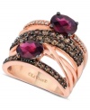 Display your love of color. Le Vian's brilliant ring features multiple crisscrossing bands adorned with oval-cut rhodolite (1-9/10 ct. t.w.), round-cut smokey quartz (9/10 ct t.w.) and diamond accents. Set in 14k rose gold. Size 7.