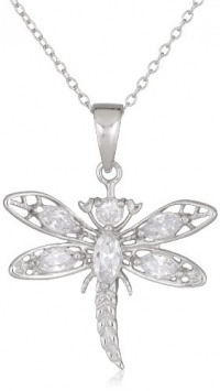 Sterling Silver Cubic Zirconia Dragonfly Pendant, 18 Sterling Silver Cubic Zirconia Dragonfly Pendant, 18