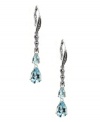 Take your special occasion style to a whole new level. Judith Jack's stunning drop earrings feature two pear-cut blue topaz (3-5/8 ct. t.w.) and glittering marcasite (1/5 ct. t.w.). Set in sterling silver. Approximate drop: 1-3/4 inches.