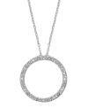 Rounding into fashionable form. This sterling silver necklace is centered by a circle pendant radiant with diamonds (1/10 ct. t.w.). Approximate length: 18 inches. Approximate drop: 3/4 inch.