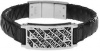 Emporio Armani EGS1491 Men's Black Leather and Silver Tone Stainless Steel Logo Bracelet Jewelry