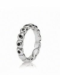 A band of bezel-set black zirconia adds dark sparkle to a stylish stack of PANDORA rings. A band of bezel-set black zirconia adds dark sparkle to a stylish stack of PANDORA rings.