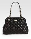 Quilted pebble-grain leather forms this classic silhouette, with sleek chain top handles and a metal logo plaque. Chain and leather double top handles, 9 dropTop zip closureProtective metal feetOne inside zip pocketTwo inside open pocketsCotton lining14W X 10½H X 5½DImported
